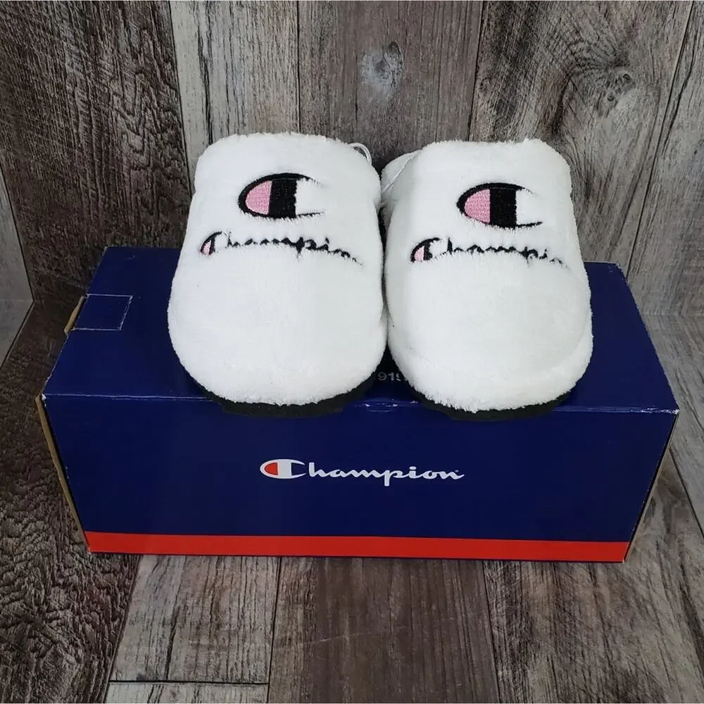 Champion Motel Slippers Youth Size 11 Terrycloth Girls Hard Sole Cushioned White